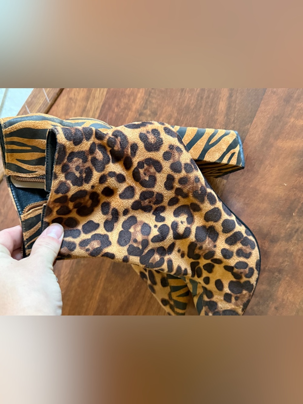 Leopard Print Women’s Heeled Boots- Brown